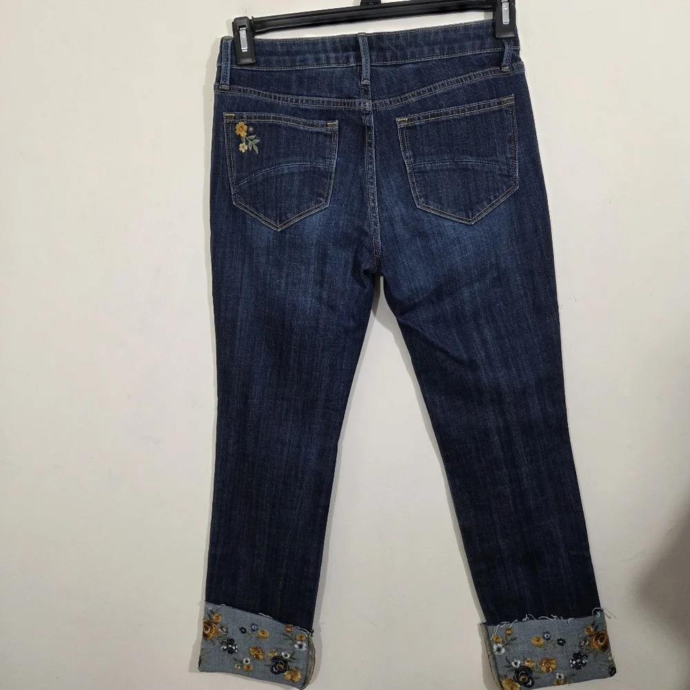 Driftwood Colette Jeans Embroidered Cuff Straight Crop Floral Boho Size 26 - Picture 5 of 9
